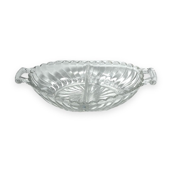 Vintage Fostoria Handled Divided Two Part Relish Celery Dish Clear‎ Glass - Picture 3 of 5